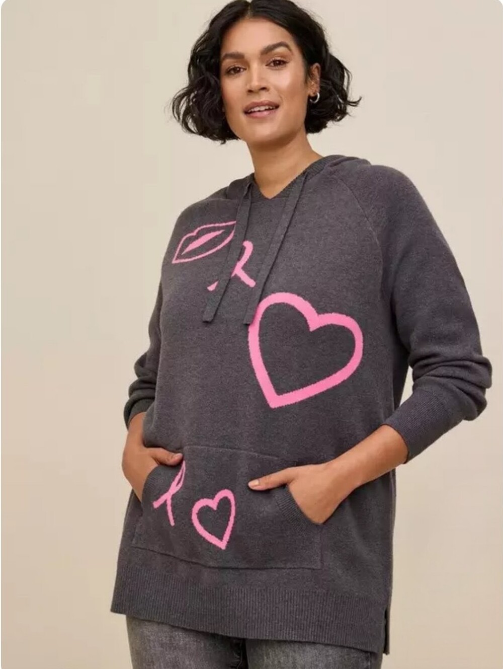 Torrid Breast Cancer Awareness Jacquard Raglan Hoodie Sweater 3X
